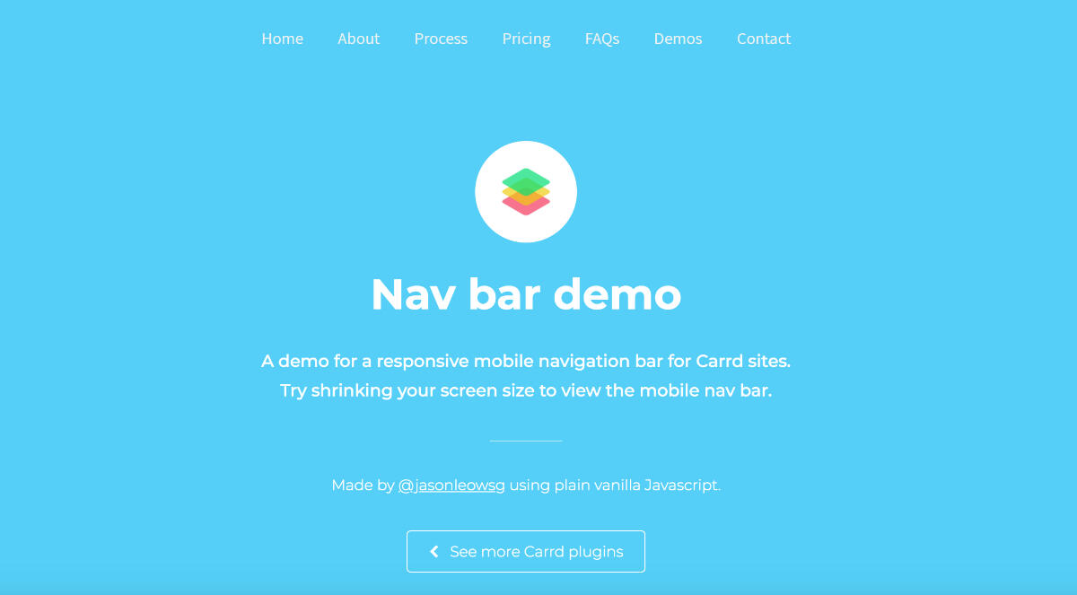 Screenshot of responsive mobile navbar for Carrd